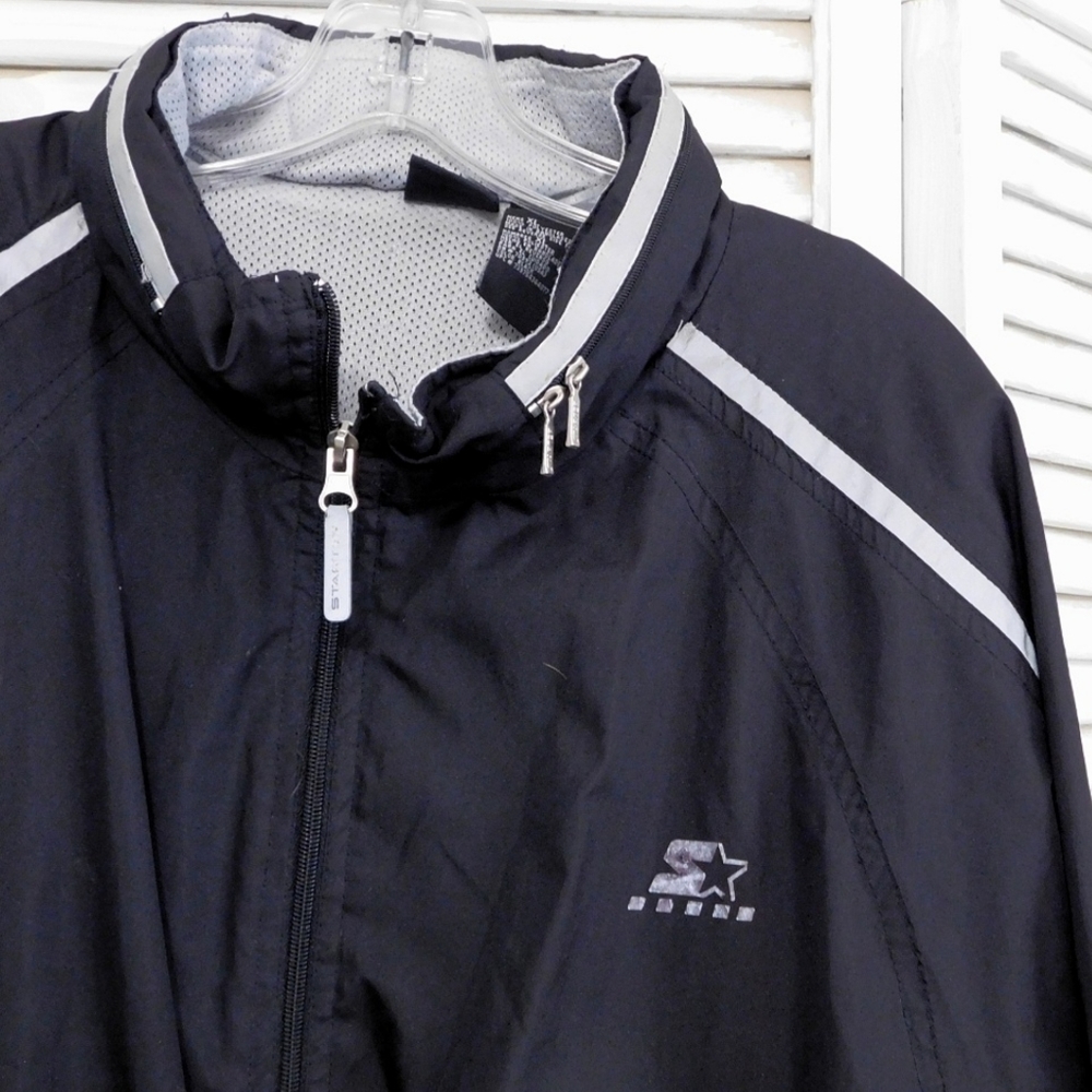 STARTER MENS XL BLACK HIDDEN HOOD FULL ZIP JACKET - Picture 4 of 6